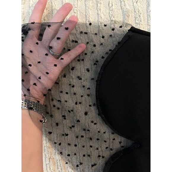 Boohoo Women’s Black Bodysuit Sheer Mesh Lola Dot Sweetheart Neckline Size US 4 - Picture 4 of 5